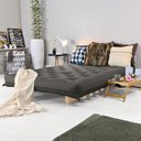 Ver imagem 3 de Sofa Cama Casal Futon Oriental Chumbo Sarja Impermeável Com Madeira Maciça