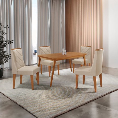 Mesa de Jantar Copper 120cm Tampo Canto Copo Mdf com 4 Cadeiras Isadora Moderna Mobilia