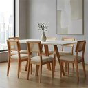 Ver imagem 2 de Conjunto Mesa Jantar 6 Lugares Vidro Palha Off White com Freijó e Cesare Escuro 160cm Dalla Costa