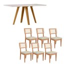 Ver imagem 6 de Conjunto Mesa Jantar 6 Lugares Vidro Palha Off White com Freijó e Cesare Escuro 160cm Dalla Costa