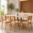 Ver imagem 1 de Conjunto Mesa Jantar 6 Lugares Vidro Palha Off White com Freijó e Cesare Escuro 160cm Dalla Costa
