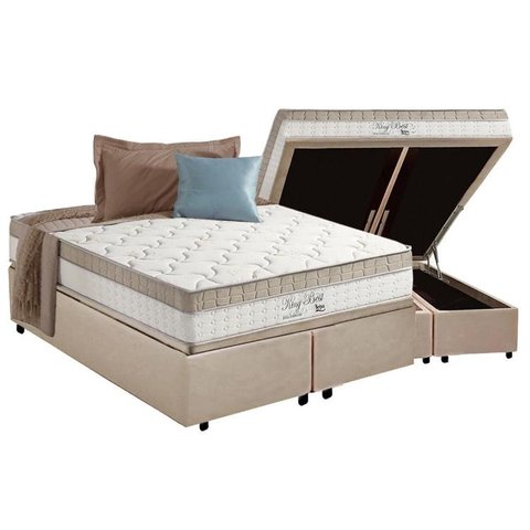 Cama Box Baú King: Colchão Molas Anjos MasterPocket Ensacadas King Best Clean + Base CRC Suede Clean