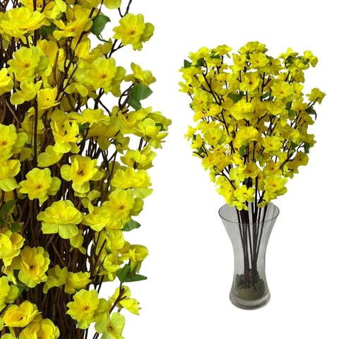 Kit 15 Flores de Cerejeira Artificial Amarela Realista para Arranjos Sofisticados