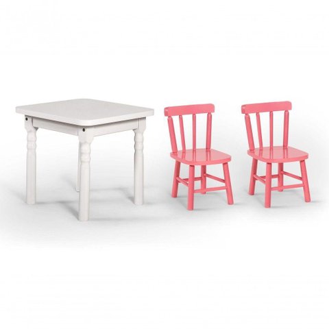 Conjunto Mesinha Infantil Branca com 2 Cadeiras Kids Rosa