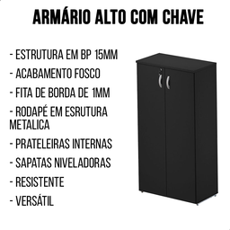 Armário para Escritório Alto 2 Portas com Chave Multiuso Cristal - 3