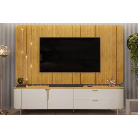 Estante P/ Sala até 75 Pol Celine C/ Led 241cm Bali/cedro Dj Móveis