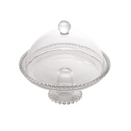Prato P/Bolo C/Pé e Tampa Cristal Pearl Bolinha Transparente 20cm Wolff - 1