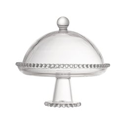 Prato P/Bolo C/Pé e Tampa Cristal Pearl Bolinha Transparente 20cm Wolff - 2