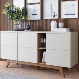 Kit Aparador Buffet Íris 03 Portas Com Mesa De Centro Meira C04 Off White Matte Freijó - Lyam - 4