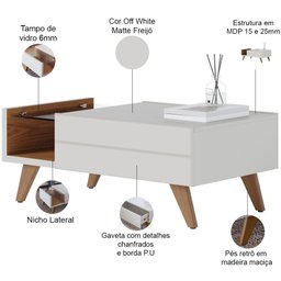 Kit Aparador Buffet Íris 03 Portas Com Mesa De Centro Meira C04 Off White Matte Freijó - Lyam - 7