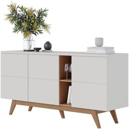 Kit Aparador Buffet Íris 03 Portas Com Mesa De Centro Meira C04 Off White Matte Freijó - Lyam - 2