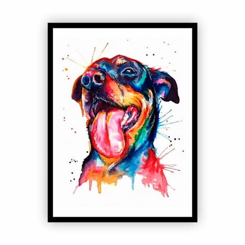 Quadro com Moldura Cachorro Pintura Tinta Colorido 30x40cm