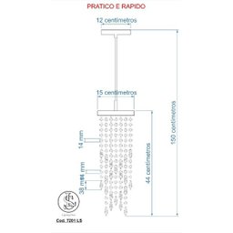 Lustre Pendente Plafon Cristal Crilick Ls7201 Dourado - 2