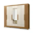 Ver imagem 2 de Guarda-Roupa Casal Frisado 8 Portas 4 Gavetas com Espelhos e Pés Diplomata Freijó/Off White