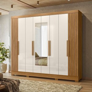 Guarda-roupa Casal Frisado 8 Portas 4 Gavetas com Espelhos e Pés Diplomata