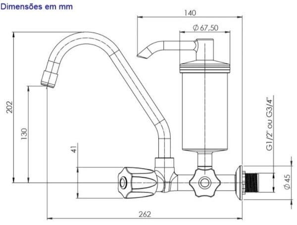 Torneira Metal Com Filtro Metal Cozinha Parede C50 2167 - 2