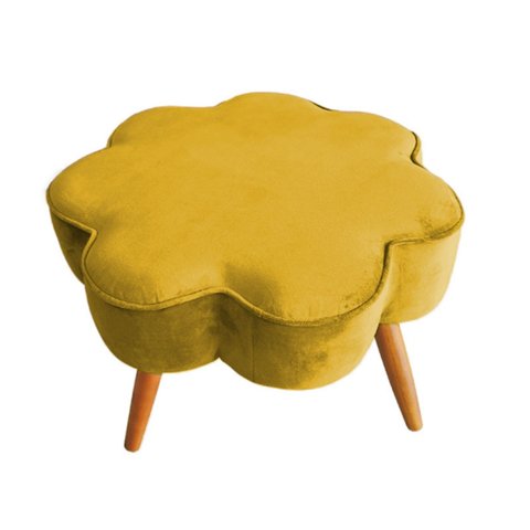 Puff Flor Decorativo Redondo Banqueta Pés Palito Veludo Cor:mostarda