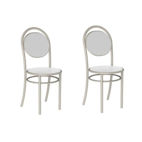 Cadeira de Cozinha 190 Kit 2 Un Prata - Assento Courano Branco - Carraro