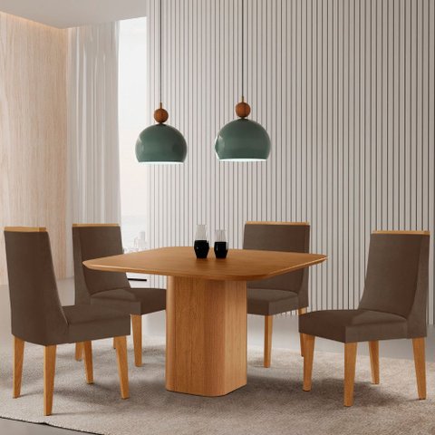Mesa de Jantar Eloise 90cm Tampo Mdf Laminado com 4 Cadeiras Lisboa Moderna Mobilia
