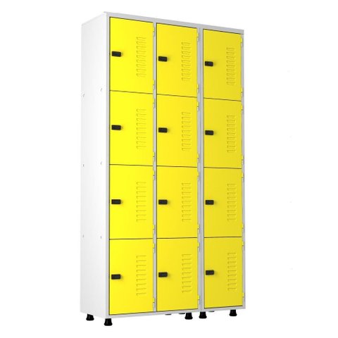 Armário Roupeiro Aço 12 Portas Academia Guarda Volume Trinco Amarelo