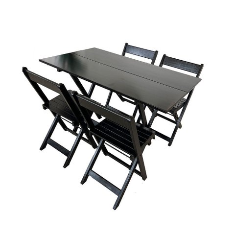 Conjunto Restaurante de Mesa Dobrável de Madeira 1,20x70 com 4 Cadeiras Preto