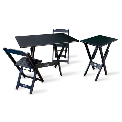 Jogo de Mesa Dobrável 1,10x70 com 2 Cadeiras + Mesa Aparador Bar Restaurante - Preto - Cor: Preto