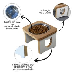 Comedouro Elevado Pet Gato Mdf Linha Básica - Amadeirado - 4