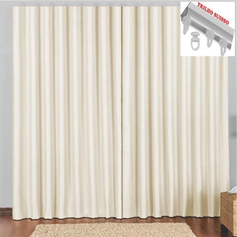 Cortina 3 Mts Sala Quarto Escritório Blackout Original para Trilho Suisso - Bege