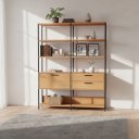 Ver imagem 1 de Kit com 2 Estantes Multiuso 1,44m Prateleiras Porta Gavetas 100% MDF Móvel na Caixa