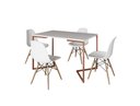 Ver imagem 2 de Mesa Industrial Base Ferro Cobre em V Tampo 137x90 Branco 4 Cadeiras Eames Madeira Assento Branco