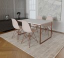 Ver imagem 1 de Mesa Industrial Base Ferro Cobre Tampo 137x90 Branco 4 Cadeiras Eames Ferro Cobre Assento Branco