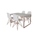 Ver imagem 2 de Mesa Industrial Base Ferro Cobre Tampo 137x90 Branco 4 Cadeiras Eames Ferro Cobre Assento Branco