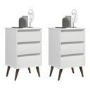 Ver imagem 1 de Kit 2 Mesa de Cabeceira Retrô Wood 3 Gavetas Branco – EJ Móveis