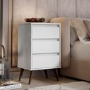 Ver imagem 2 de Kit 2 Mesa de Cabeceira Retrô Wood 3 Gavetas Branco – EJ Móveis