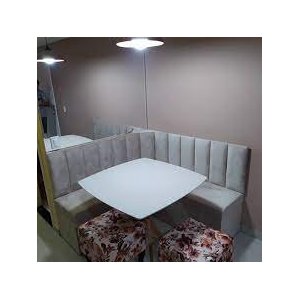Conjunto Canto Alemão Baú Encosto Ripado Suede (1,20x1,50):café com Leite
