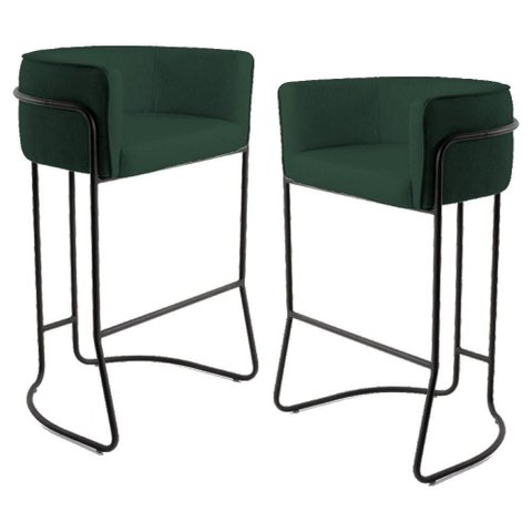 2 Banquetas Base Aço Preto Betina B-303 Veludo Verde Domi