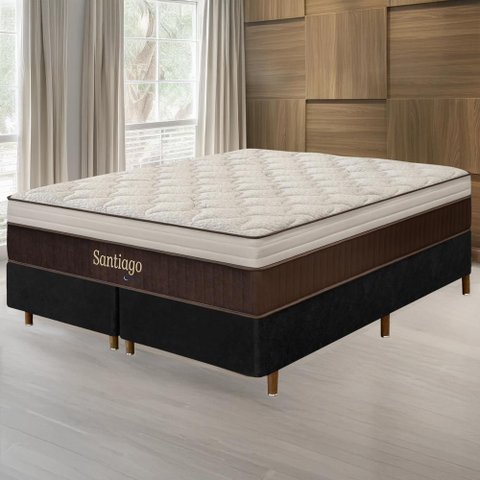 Cama Box Preta + Colchão King Size Santiago Molas Ensacadas Pillow Paparazzi 193x203x75cm - Macio
