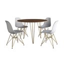Ver imagem 6 de Mesa de Jantar Redonda 90cm Amêndoa Clips 3 Pés com 4 Cadeiras Eames Eiffel Brancas Base Dourada
