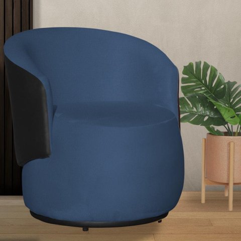 Poltrona Organica Beatriz Suede Azul Royal C/ Composê Corano Preto - Lm Decor