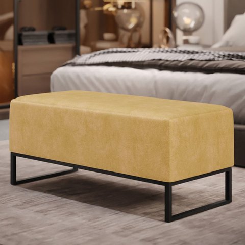 Puff Decorativo para Sala de Estar Cléo W01 Base de Ferro 90 cm Couríssimo Fendi - Lyam Decor