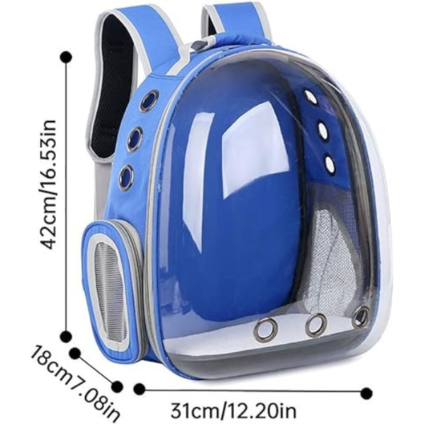 Mochila Pet Transporte Cães Gato Visão 360 Panorâmica Passeio Confortável: Cor:azul - 7