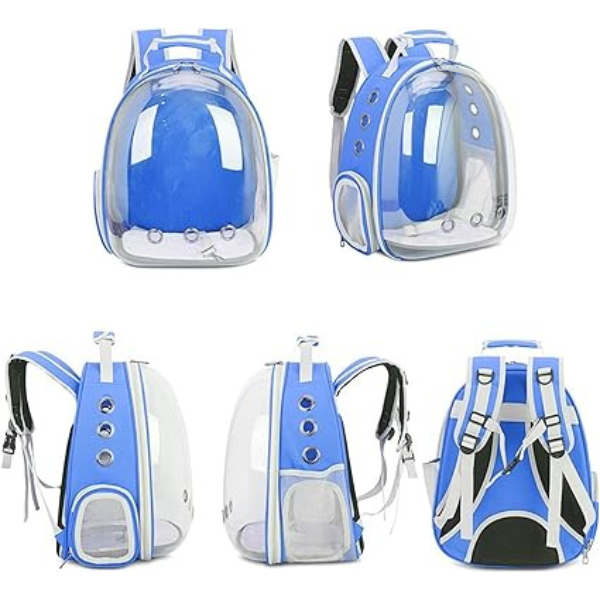 Mochila Pet Transporte Cães Gato Visão 360 Panorâmica Passeio Confortável: Cor:azul - 3