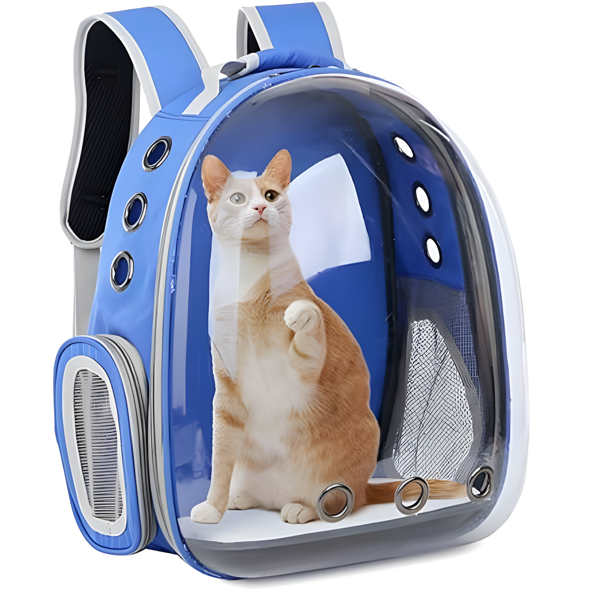 Mochila Pet Transporte Cães Gato Visão 360 Panorâmica Passeio Confortável: Cor:azul - 2