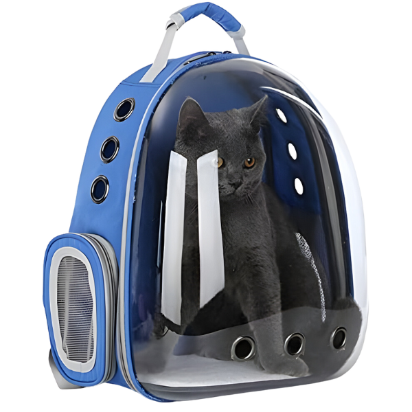 Mochila Pet Transporte Cães Gato Visão 360 Panorâmica Passeio Confortável: Cor:azul