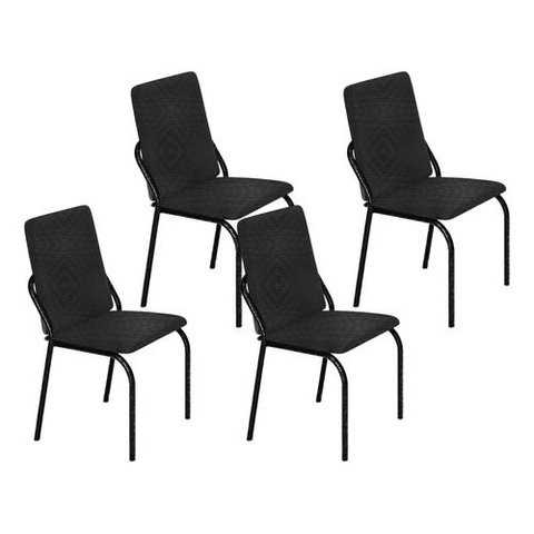 Kit 4 Cadeiras Malibu Corino Tempest Preto Tubo Martelado
