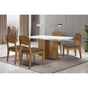 Ver imagem 1 de Conjunto: Mesa de Cozinha Berlim Curvo 120cm + 4 Cadeiras Havana Naturale/Off White - Suede Marrom