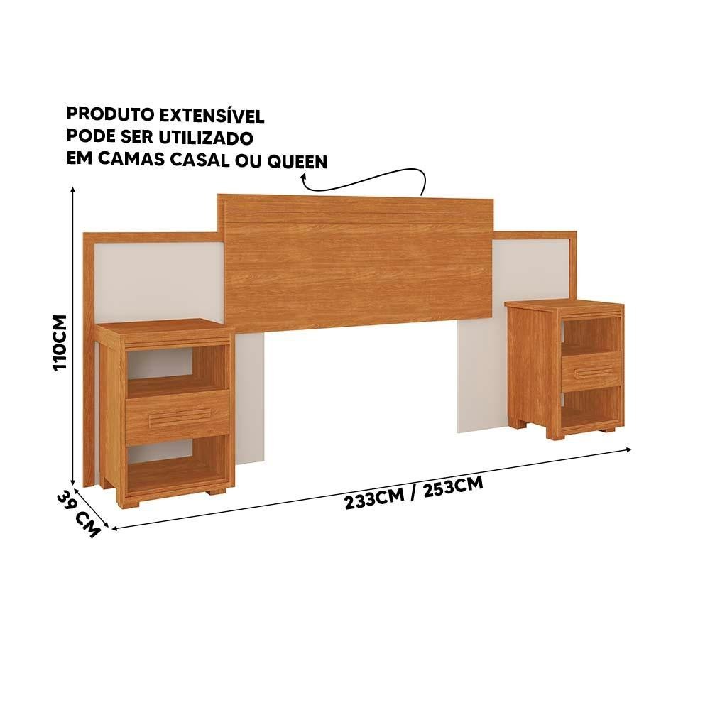 Cabeceira Casal e Queen Size com 02 Mesa de Cabeceira Nature Off White Flex Dinamarca Fênix - 4