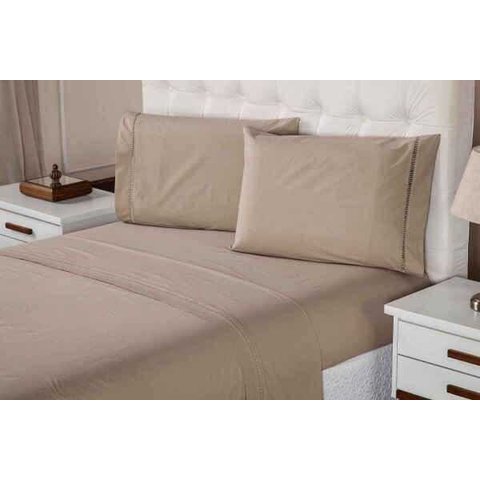 Jogo de Lençol Queen 400 Fios 3 Peças Ponto Palito Aconchego Marfim Casa Dona