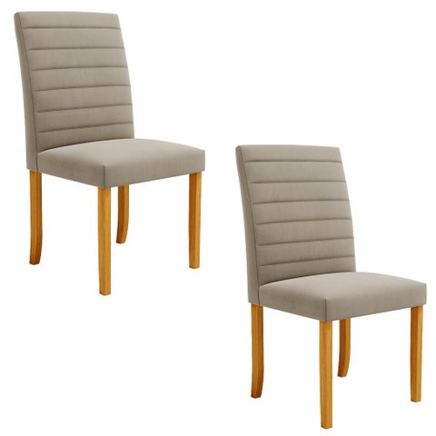 Kit 2 Cadeiras de Sala de Jantar Estofadas Veiga Madeira Maciça Suede Bege G78 - Gran Belo Cadeira d