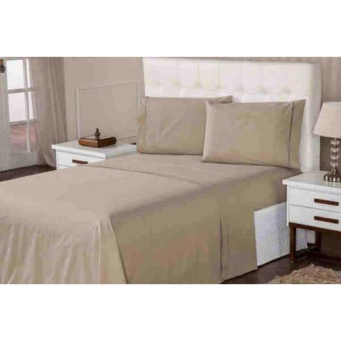 Jogo de Lençol Casal 400 Fios 3 Peças Ponto Palito Aconchego Marfim Casa Dona